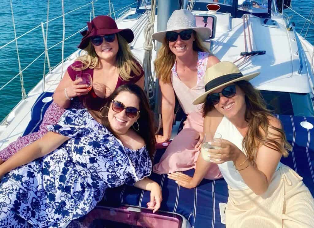 Four friends enjoy a brunch sail around the San Diego Bay.