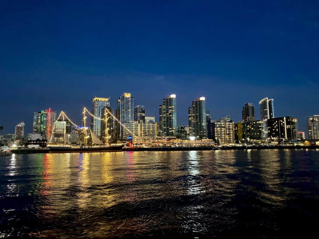 San Diego Skyline At Dusk, as seen from the San Diego Bay