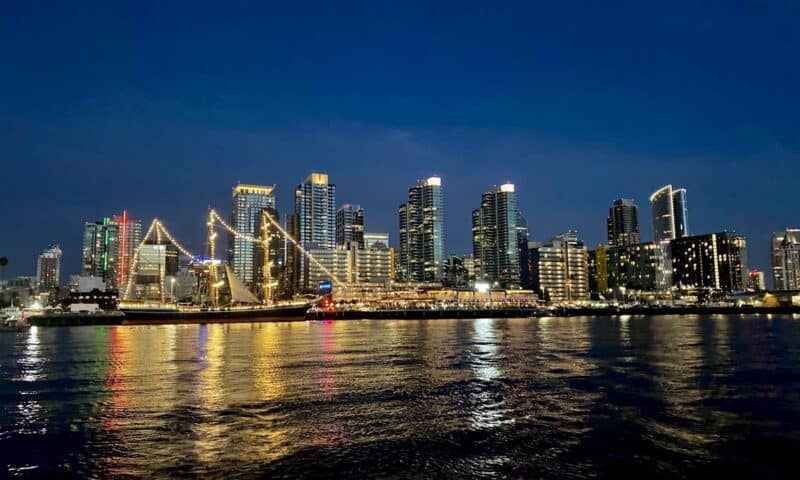 San Diego Skyline At Dusk, as seen from the San Diego Bay