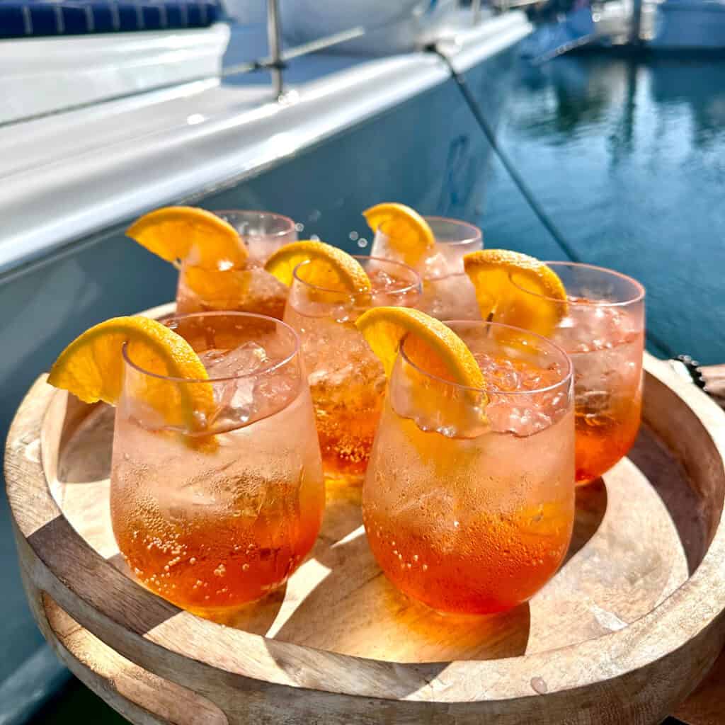 Pink drinks served on a boat