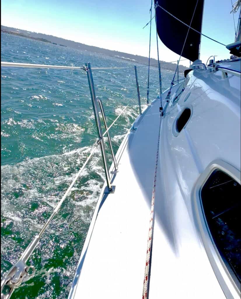 Riviera sailboat cruising on the San Diego Bay