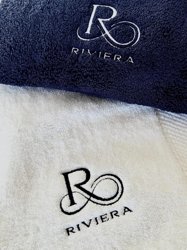 Luxury towels with the Riviera branding