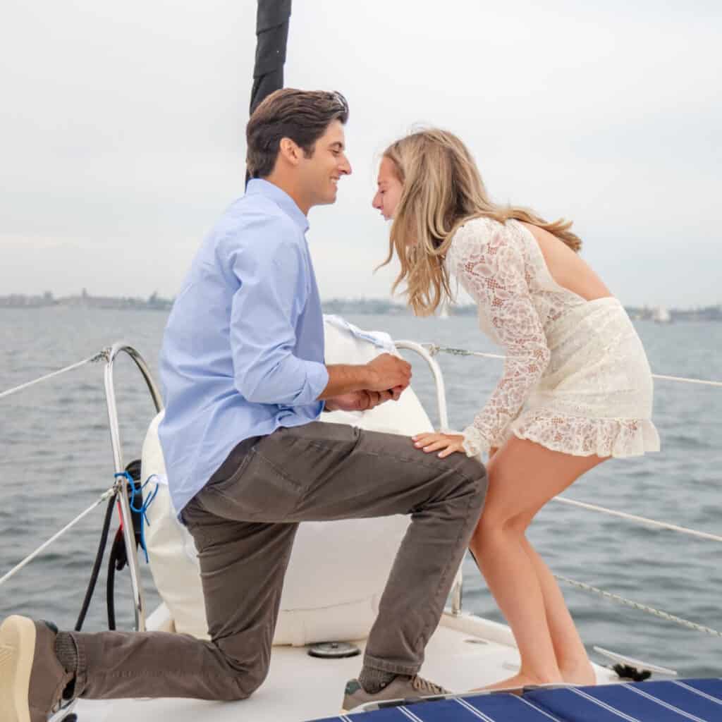 Proposal happening on the bow of a boat in the San Diego Bay