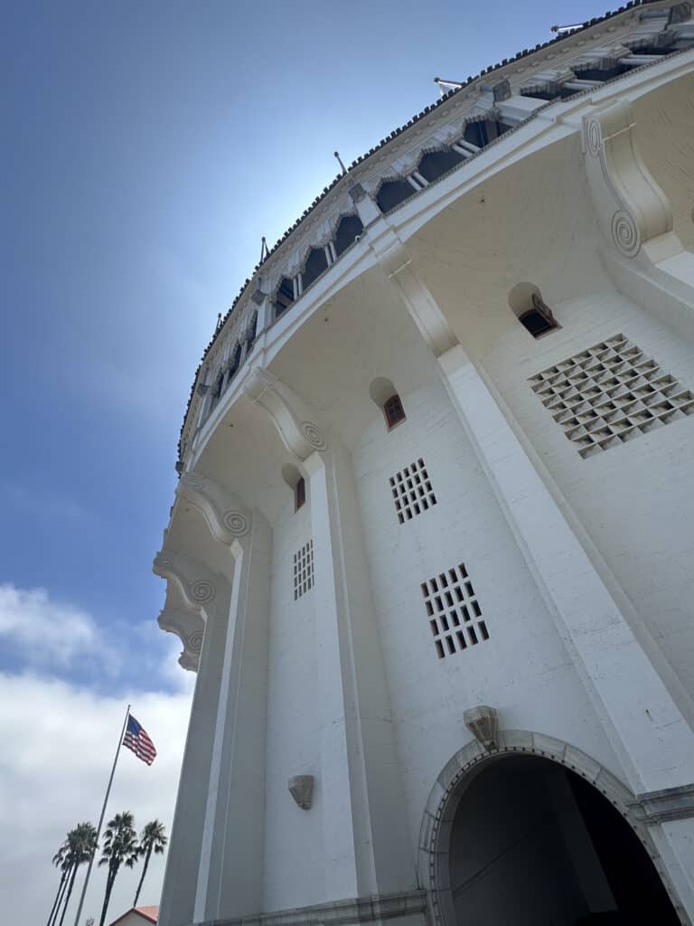 Avalon Theater. Architectural view looking up towards the sky.