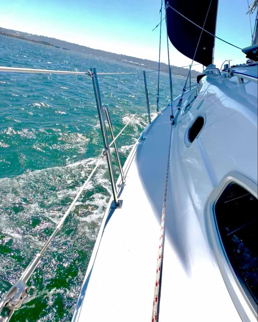 Looking off the side and out front from the Riviera sail boat.