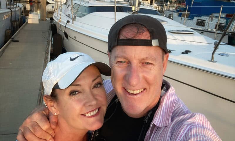 Paul & Victoria on the dock next to the Riviera sailboat