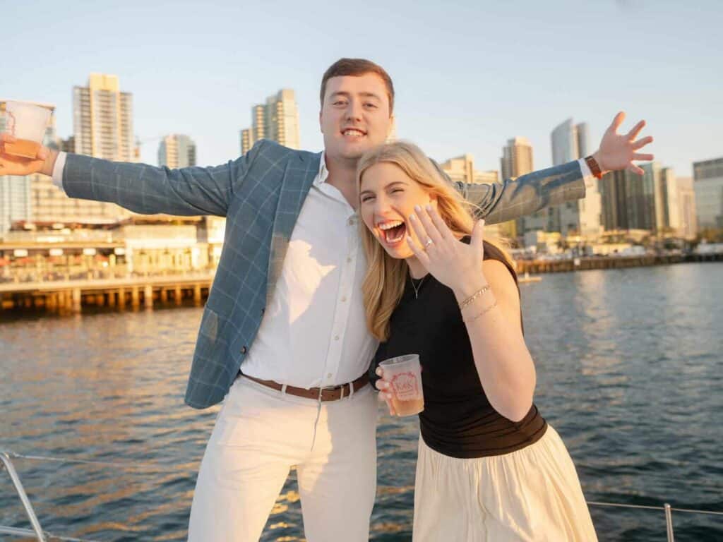 woman celebrating a proposal