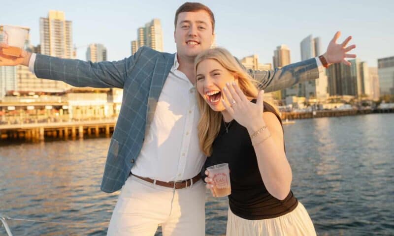 woman celebrating a proposal